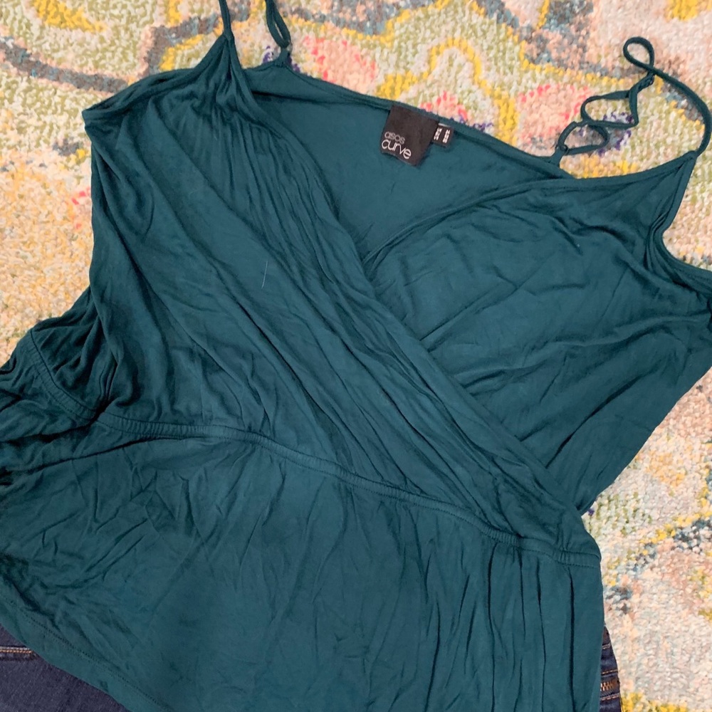 Deep V-Neck Evergreen Faux Wrap Tank